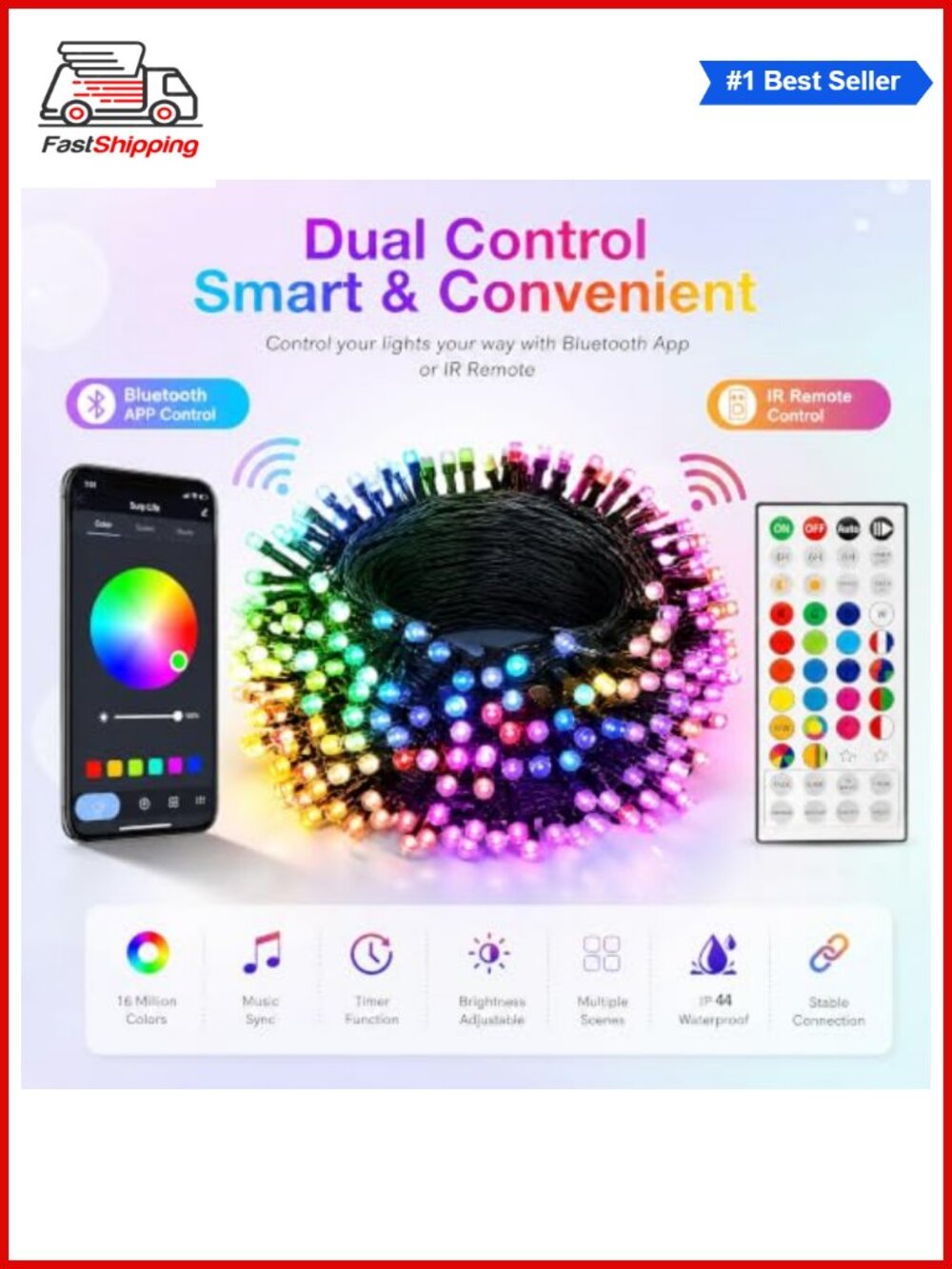🎅 98FT 300 LED Smart RGB Color Changing String Lights Remote App Control - Picture 2 of 5